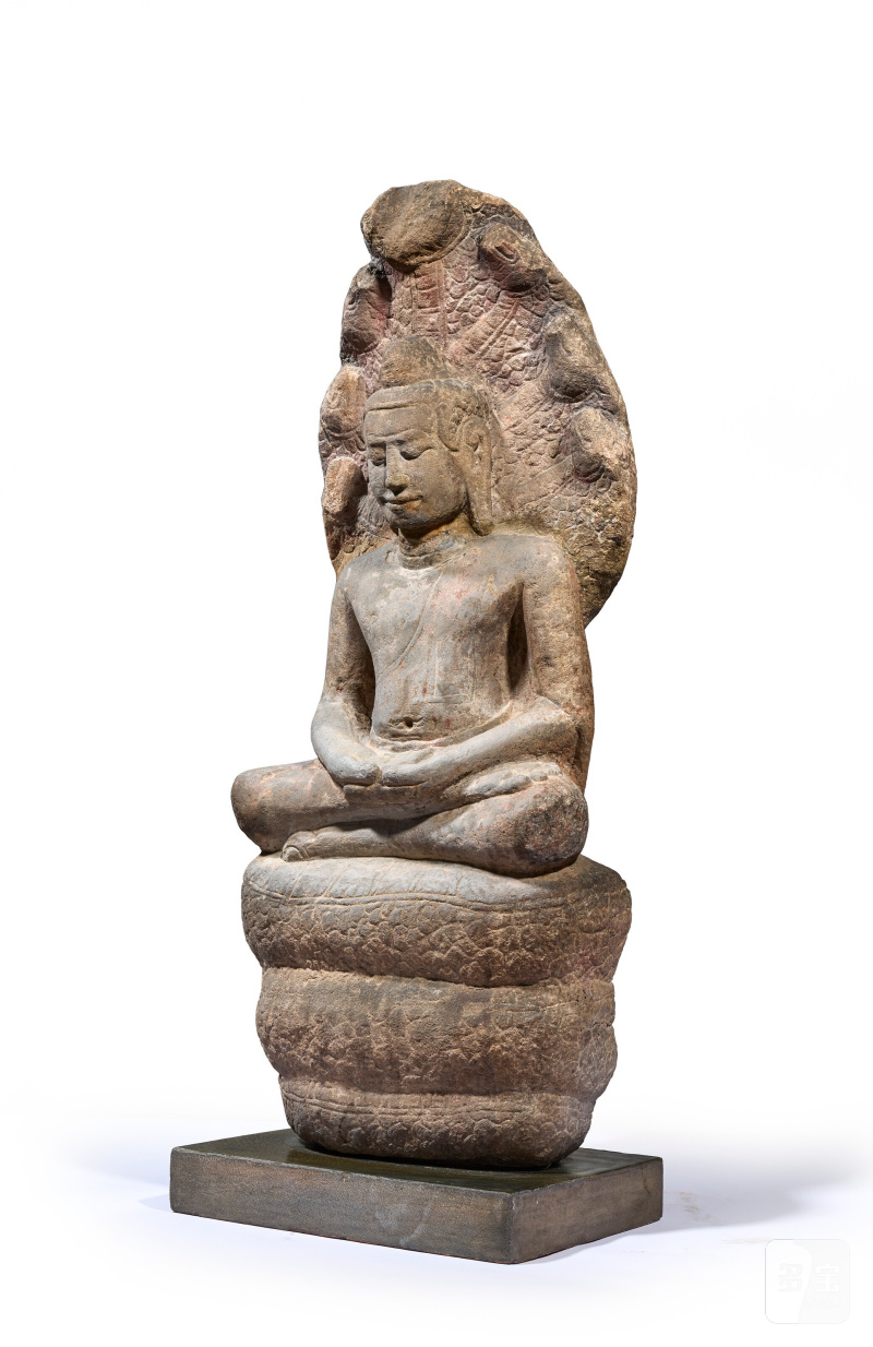 柬埔寨 高棉帝國 巴戎風格 十三世紀 砂岩穆查林陀佛像  CAMBODIA, KHMER PERIOD, BAYON STYLE, 13TH CENTURY - 图3